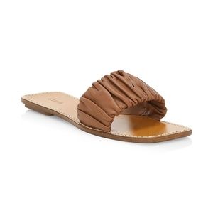 STAUD Nina Ruched Leather Sandals, 39, 9, Tan, New
